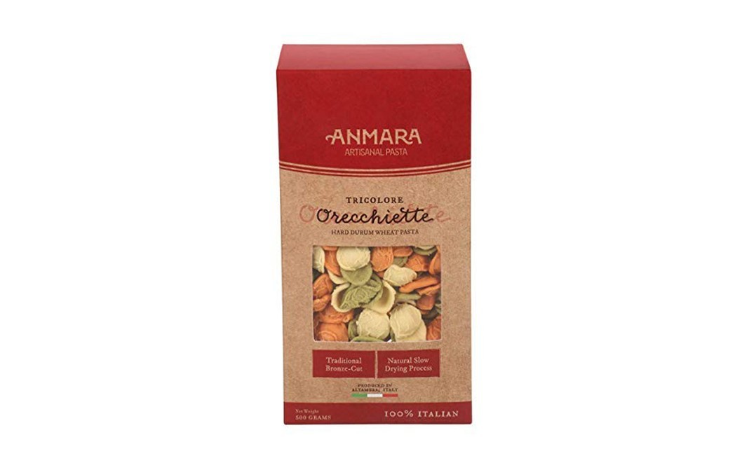 Anmara Artisanal Pasta Tricolore Orecchiette Hard Durum Wheat Pasta   Box  500 grams